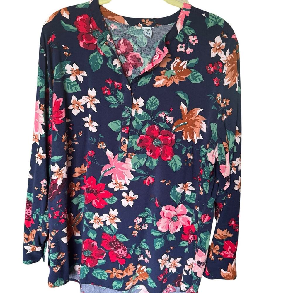 Old Navy Popover Blouse Plus Sz 2X Blue Floral Casual Lightweight Boho Office